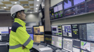 Engineer working at control room,Manager control system,Technician man monitoring program from a lot of monitor